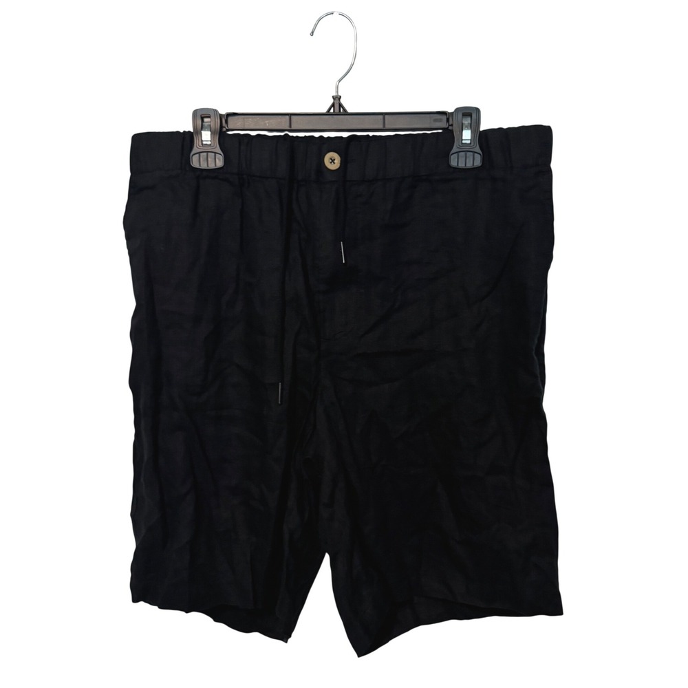 Quince 100% European Linen Shorts Mens Large Black Elastic Waist Drawstring 9"